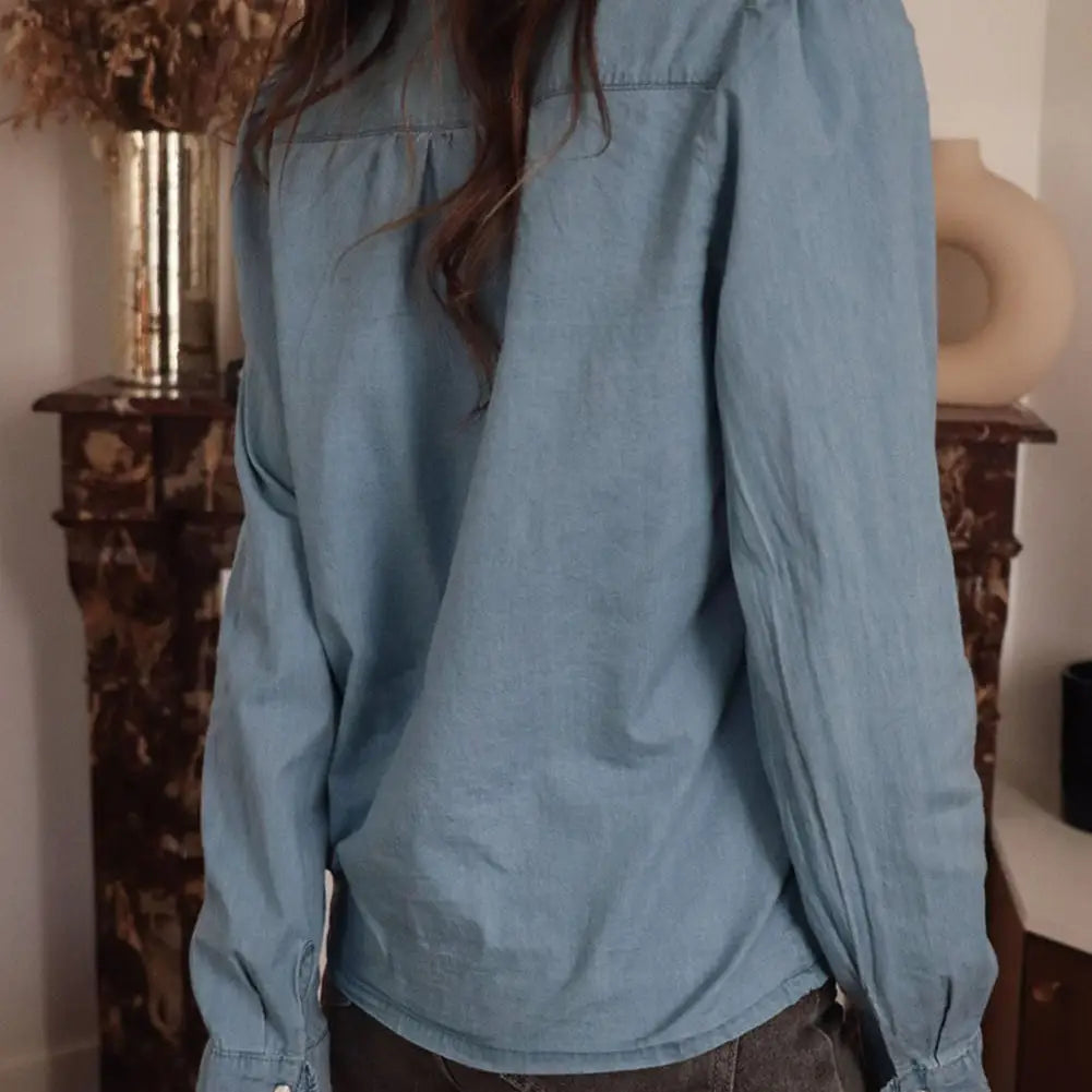 Denim Chambray Collar Buttoned Shirt