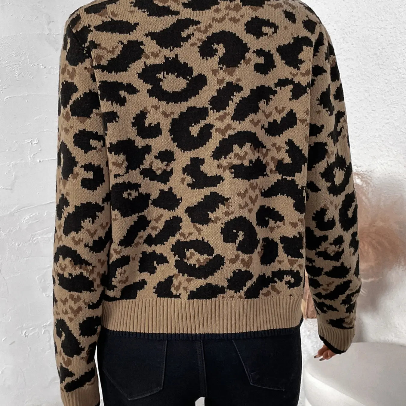 Leopard Print Bowtie Knitted Cardigan
