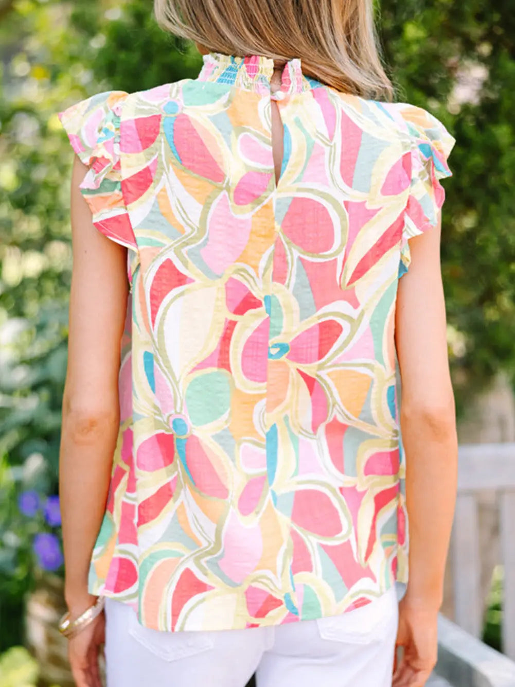 Smocked Collar Ruffled Sleeve Blouse