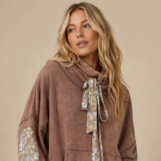 Floral Patch Tutleneck Hoodie