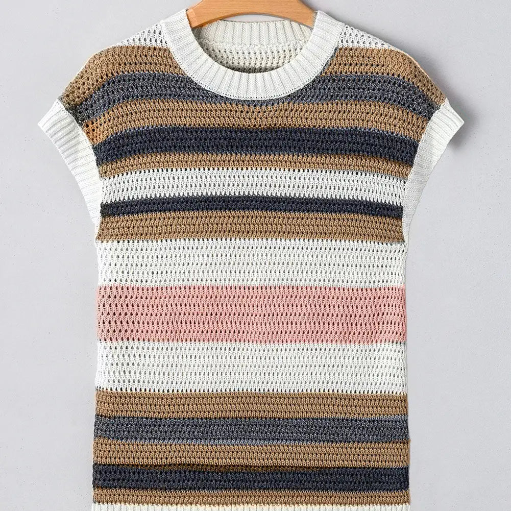Stripe Eyelet Knit Sweater Tee