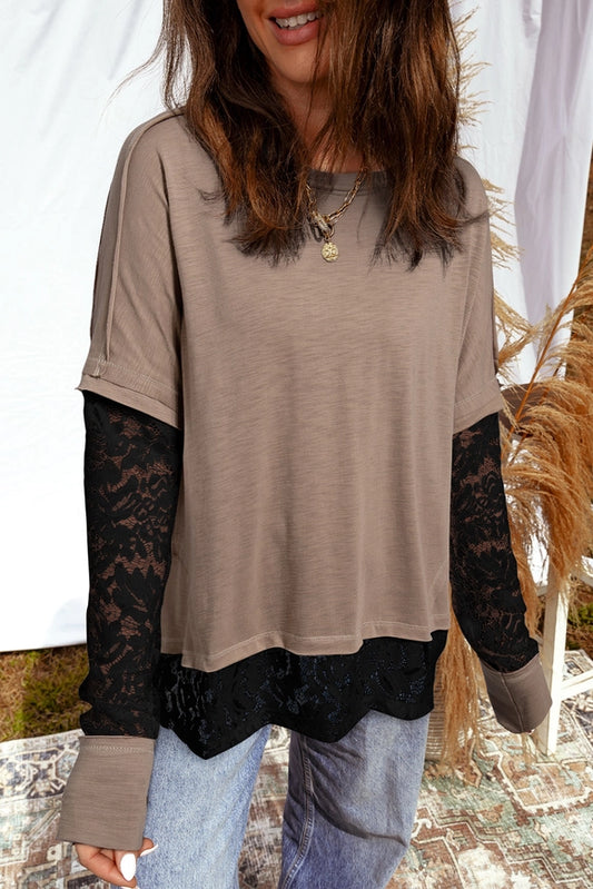 Lace Patch Long Sleeve Top