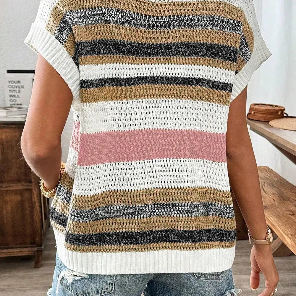 Stripe Eyelet Knit Sweater Tee