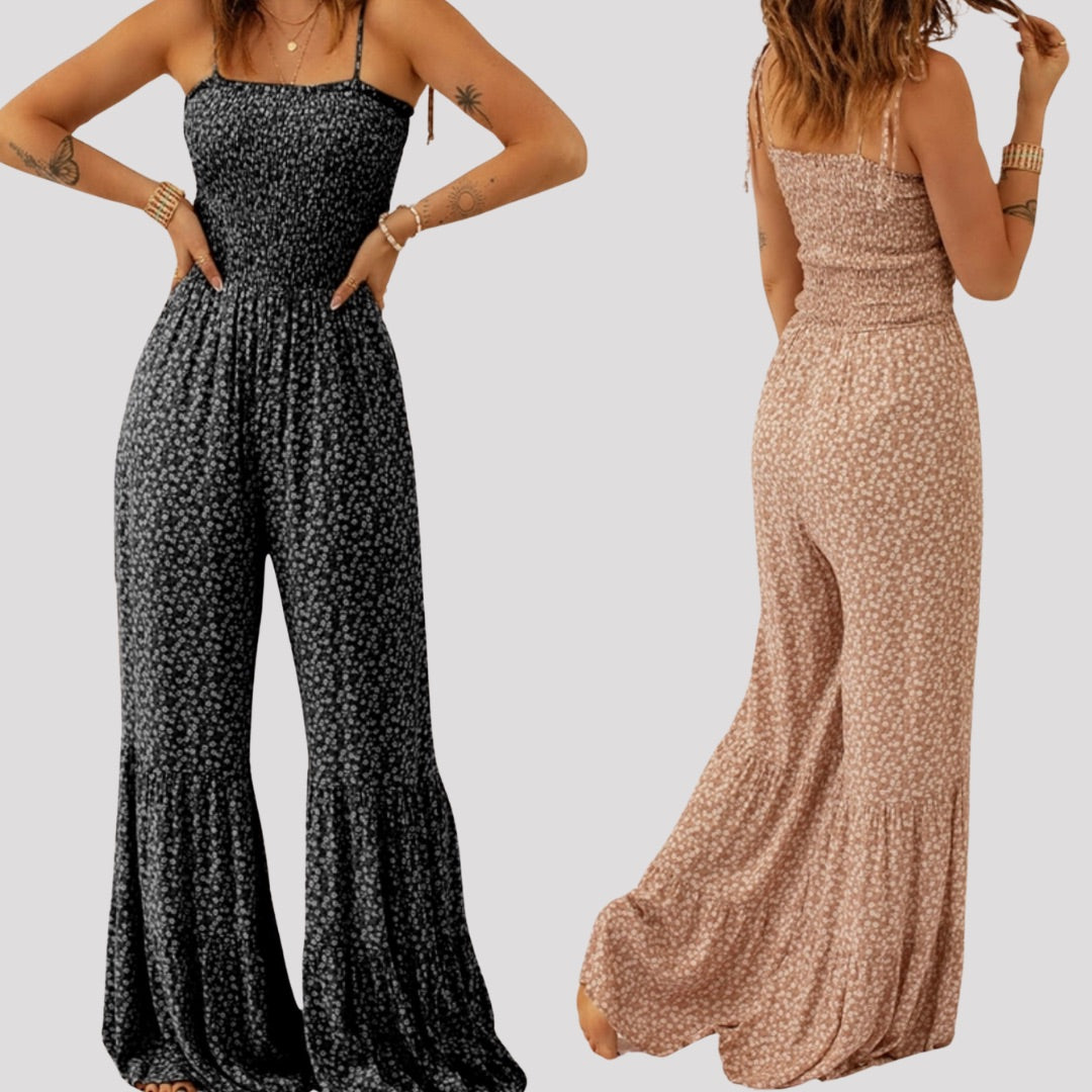 Floral Smocked Bodice Wide Leg Floral Jumpsuit