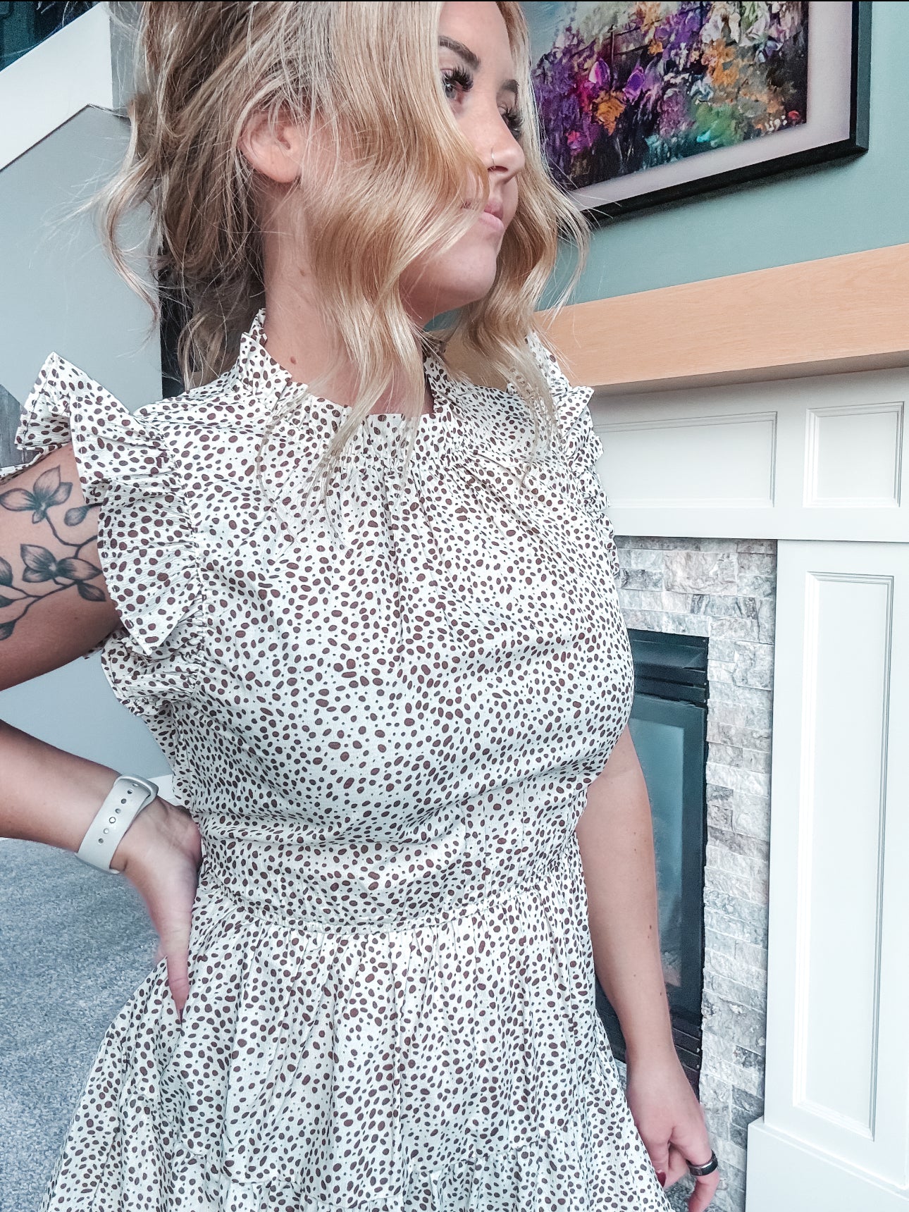 Cream Speckled tie Dress