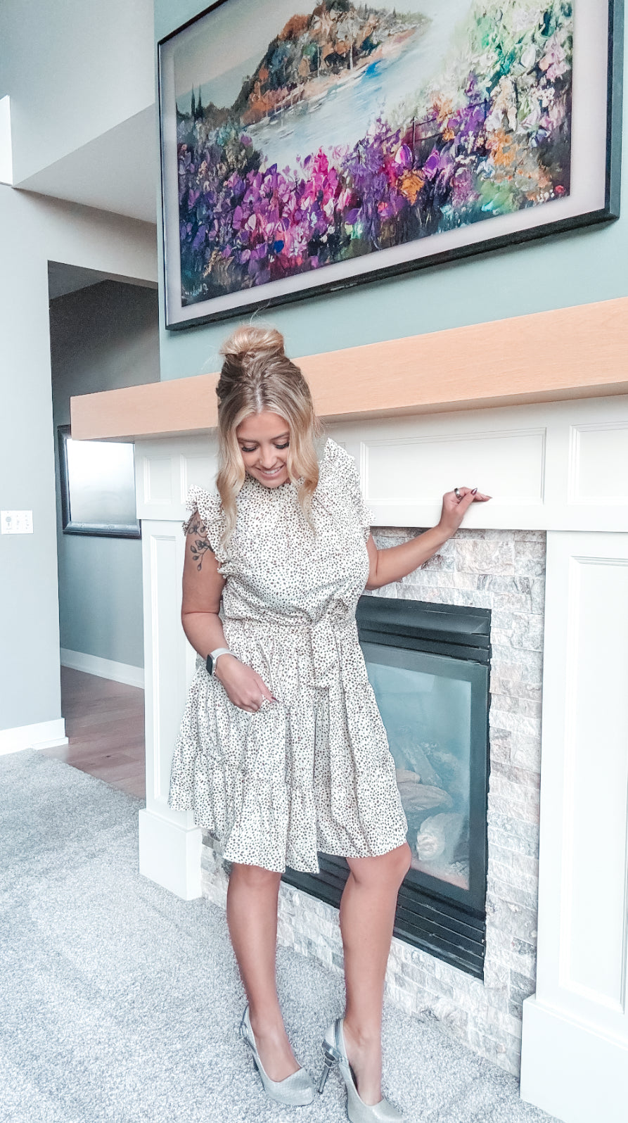 Cream Speckled tie Dress
