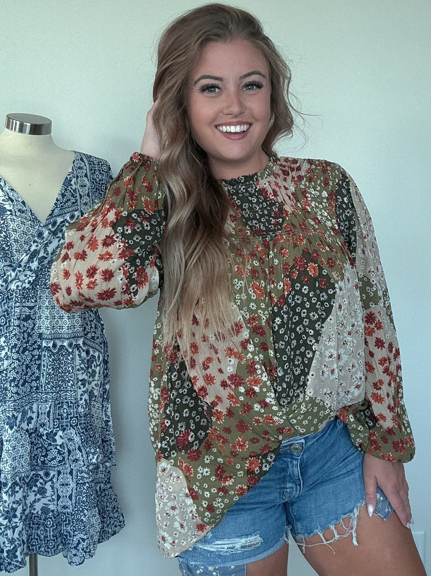 Long Sleeve Floral Patch Blouse