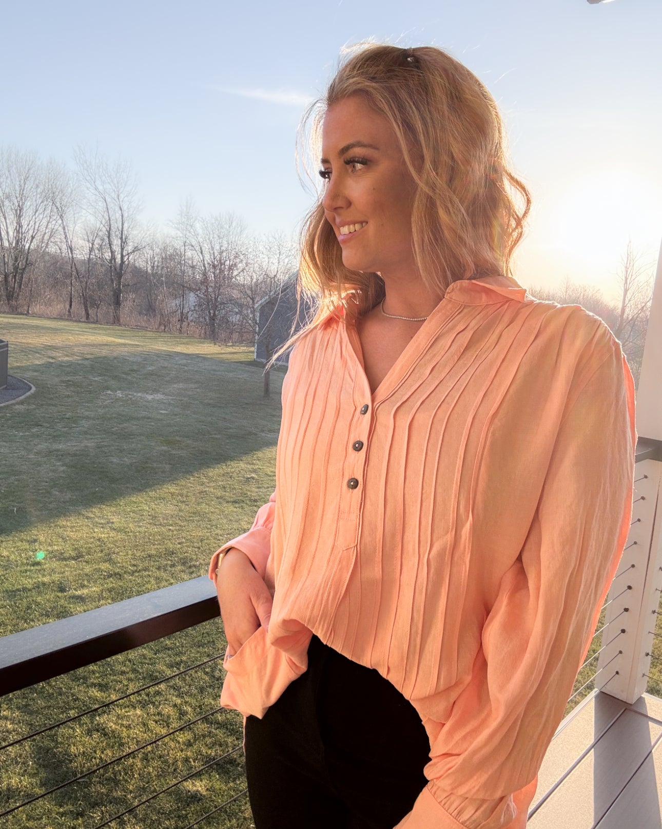 Linen 3/4 button down Top