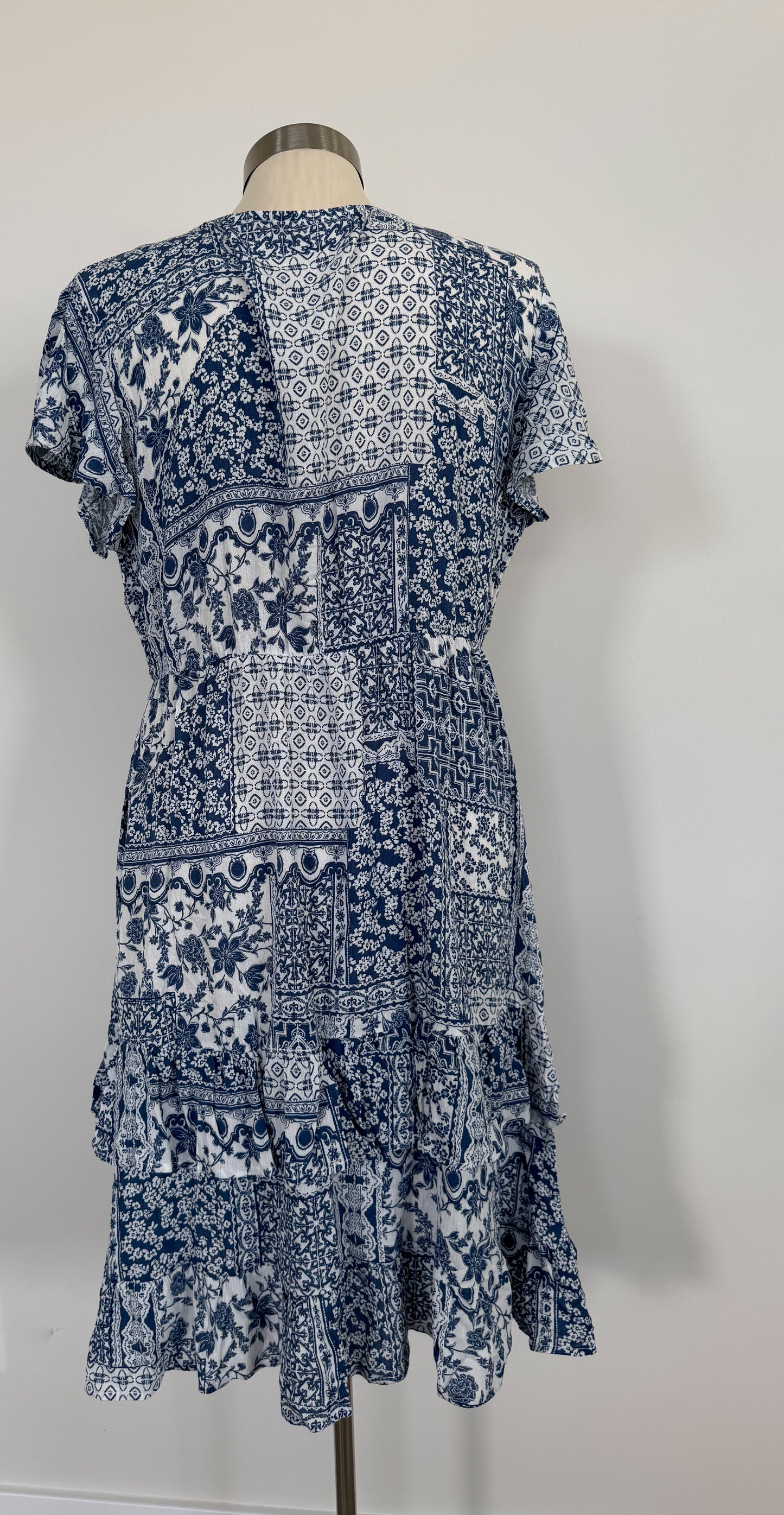 Navy And White Patch Pattern Dress