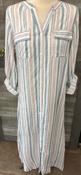 Striped Pocket Button Down Dress