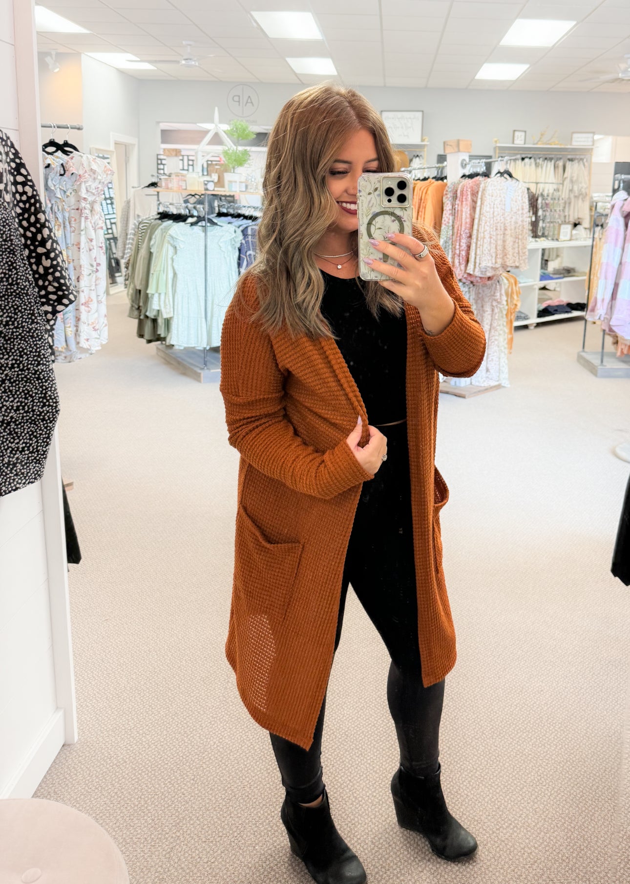 Burnt orange cardigan best sale