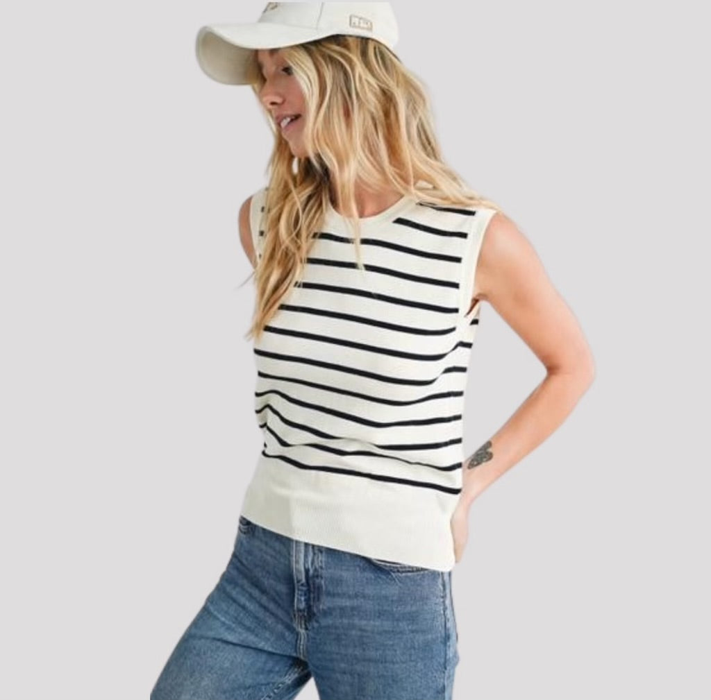 Striped Muscle Knit Tank Top