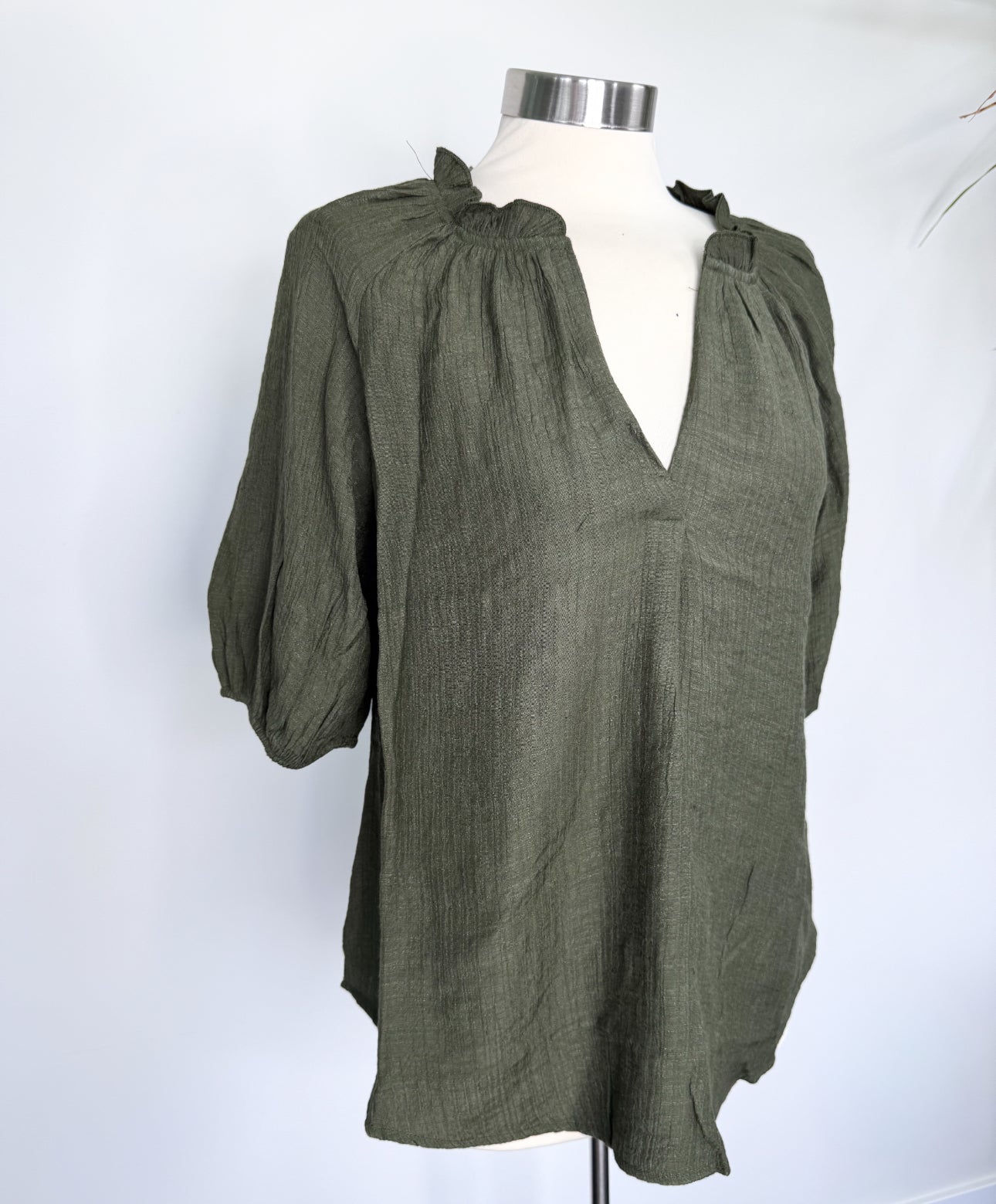 Puff Sleeve Army Green Top