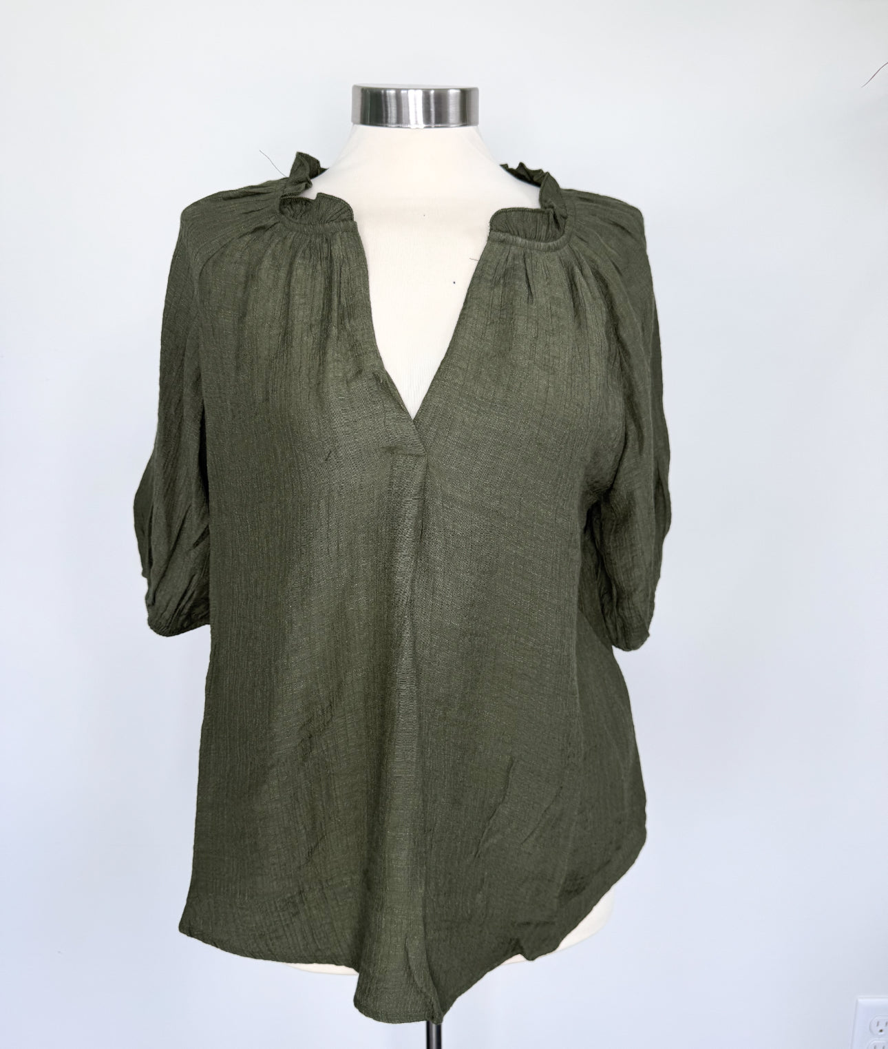 Puff Sleeve Army Green Top