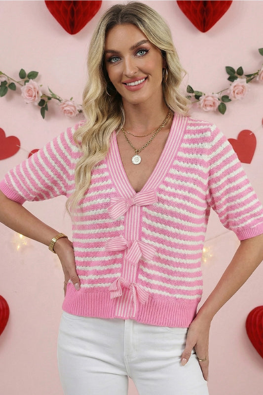 Valentine's Day Knit Contrast Bow Sweater