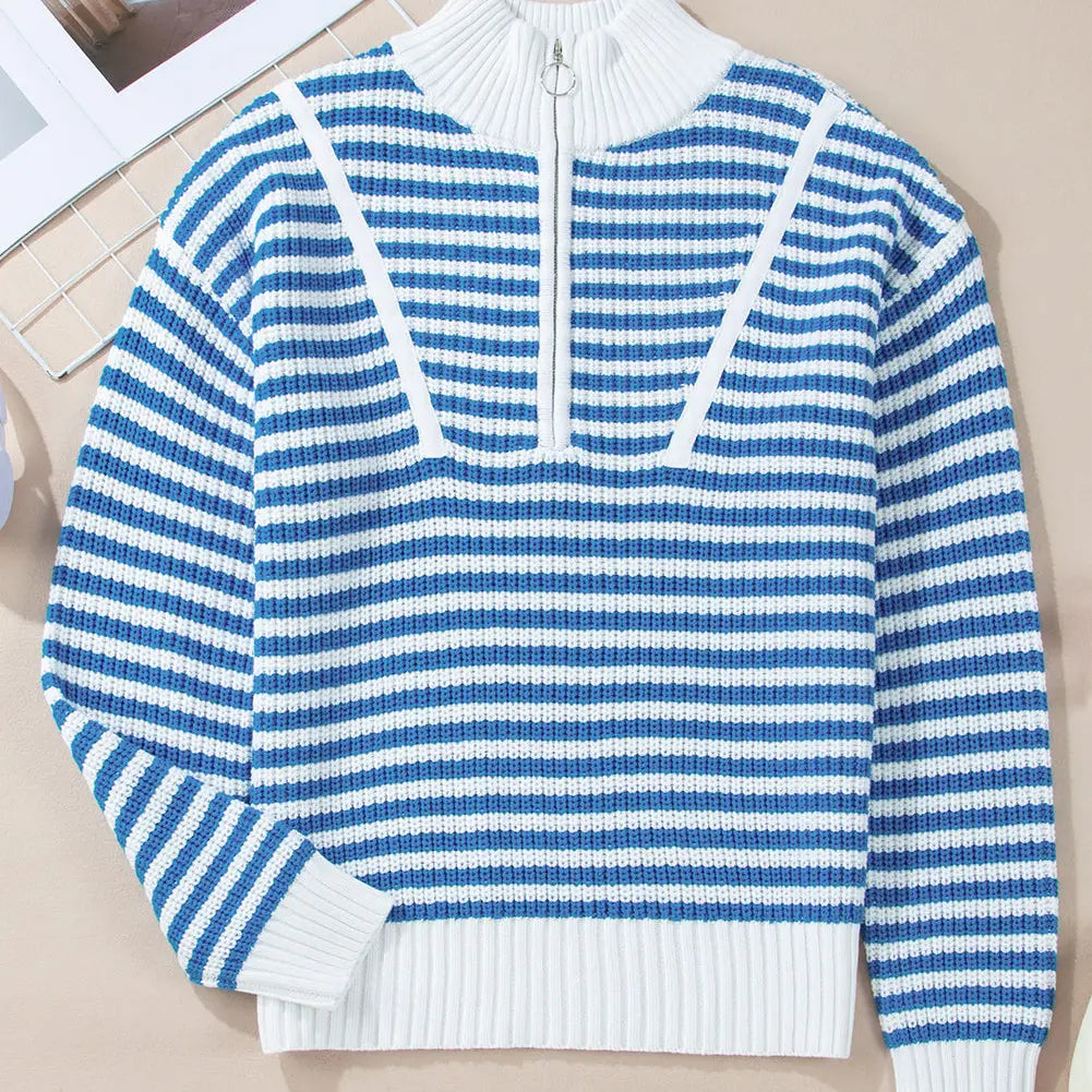 Stripe Half Zip Collared Sweater