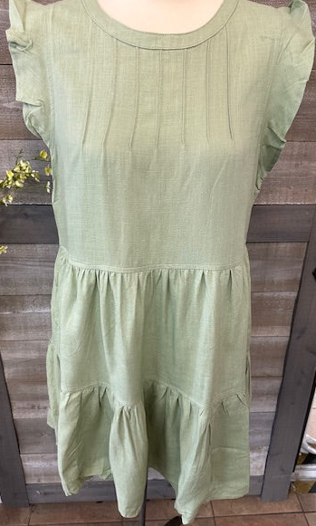 Linen Flutter Sleeve Dress