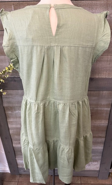Linen Flutter Sleeve Dress