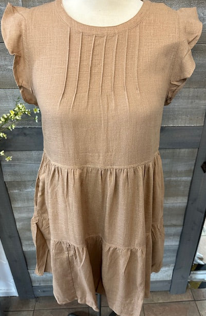 Linen Flutter Sleeve Dress
