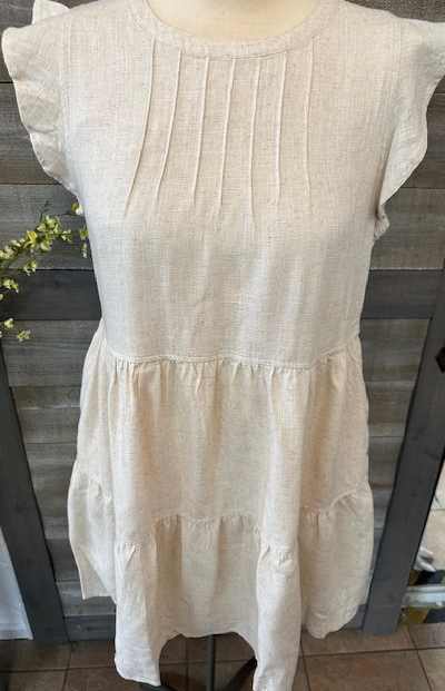Linen Flutter Sleeve Dress