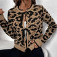 Leopard Print Bowtie Knitted Cardigan