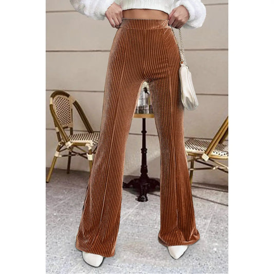 Solid Color High Waist Flare Corduroy Pants