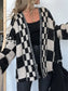Boxy Checkerboard Knit Cardigan