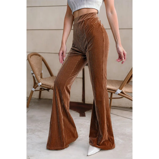 Solid Color High Waist Flare Corduroy Pants