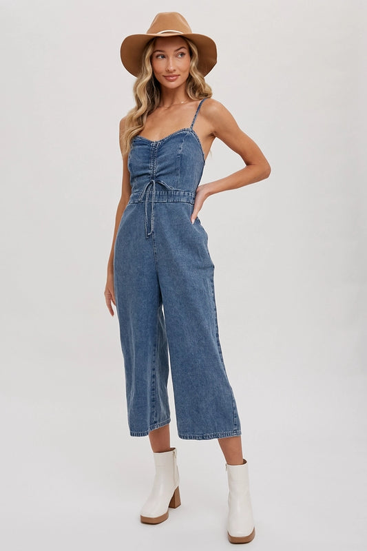 Denim Smocked Cropped Jumper