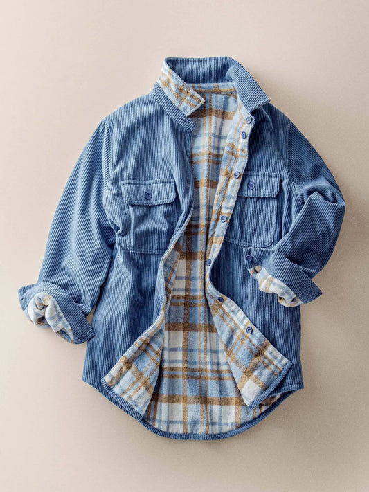 Plaid Flannel-Lined Corduroy Shacket