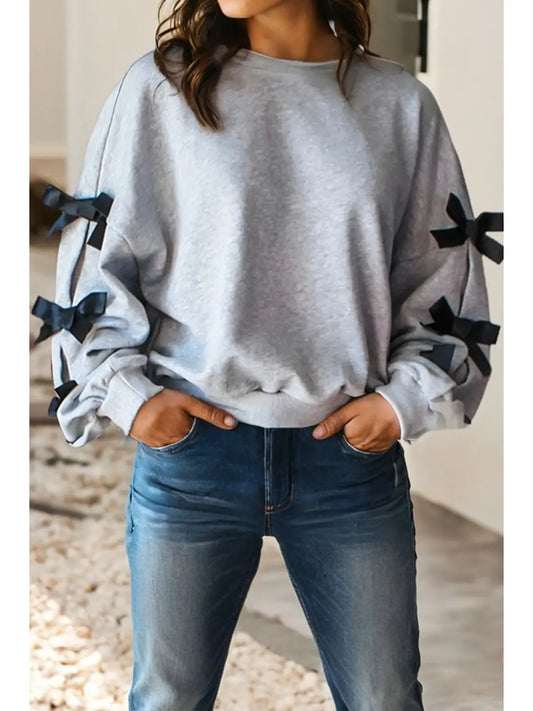Bow Knot Pullover Sweatshirt Light Grey