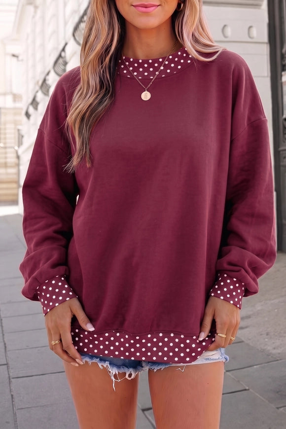 Polka Dot Trim Mockneck Sweatshirt