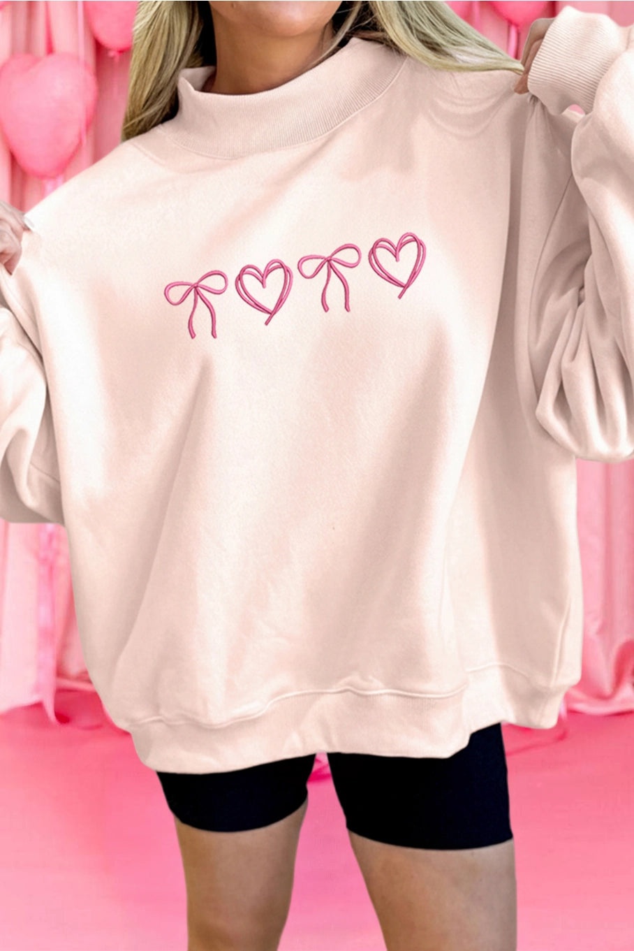 Embroidered Valentine's Day Mock neck Sweater