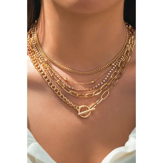 5pcs Layered Rhinestone Chain Collarbone Necklaces Set