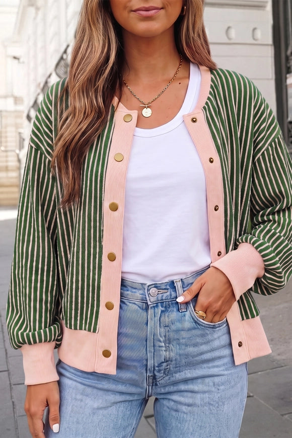 Green striped patchwork cardigan