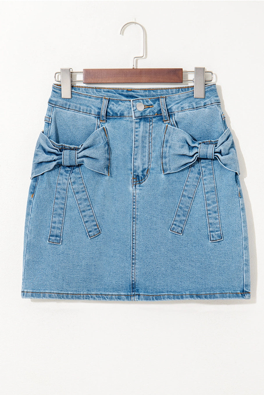 Denim Skirt With Bow Detail