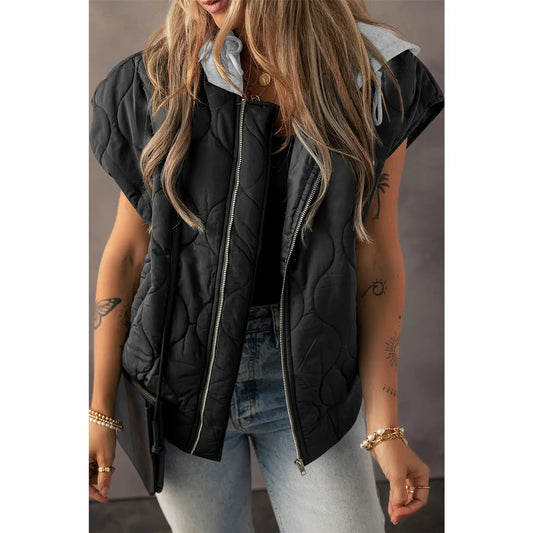 Quilted Drawstring Hooded Puffer Vest