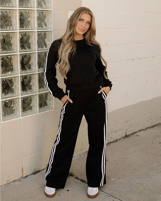 Black Crew neck and pant athleisure wear set