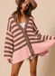 Stripe Sweater Buttoned V Neck Cardigan