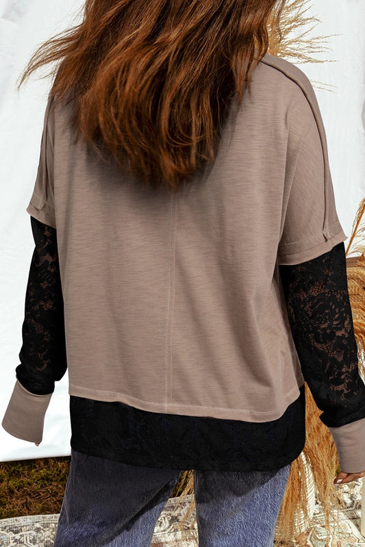 Lace Patch Long Sleeve Top