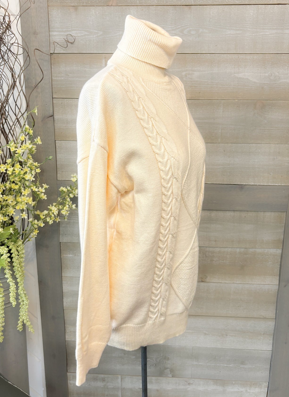 Cream Knit Turtleneck Sweater