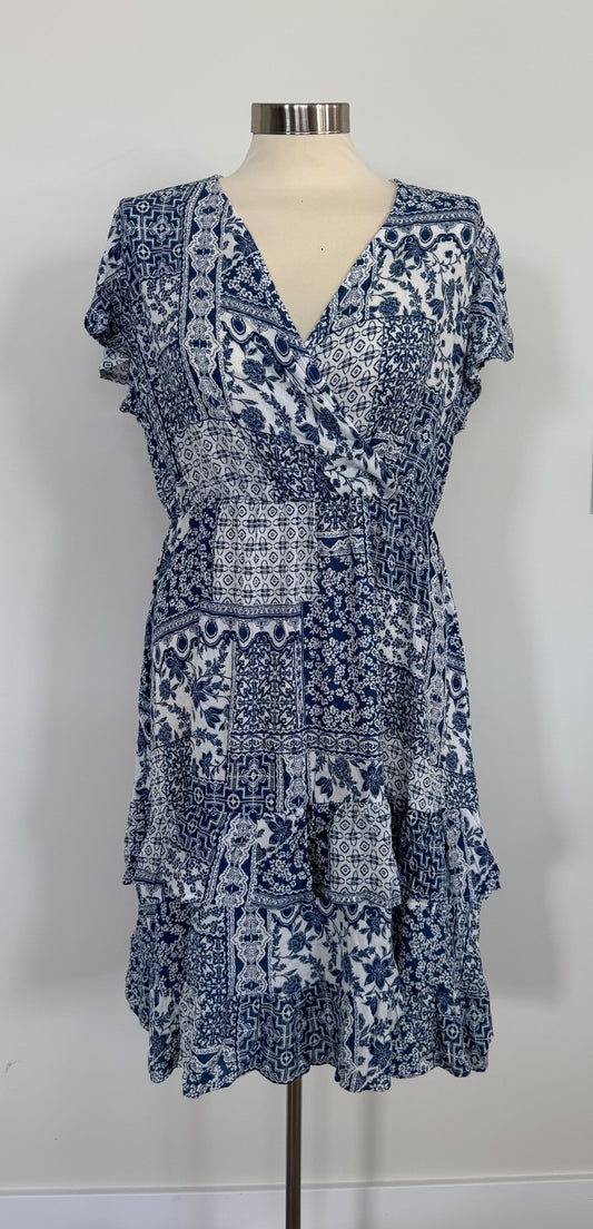 Navy And White Patch Pattern Dress