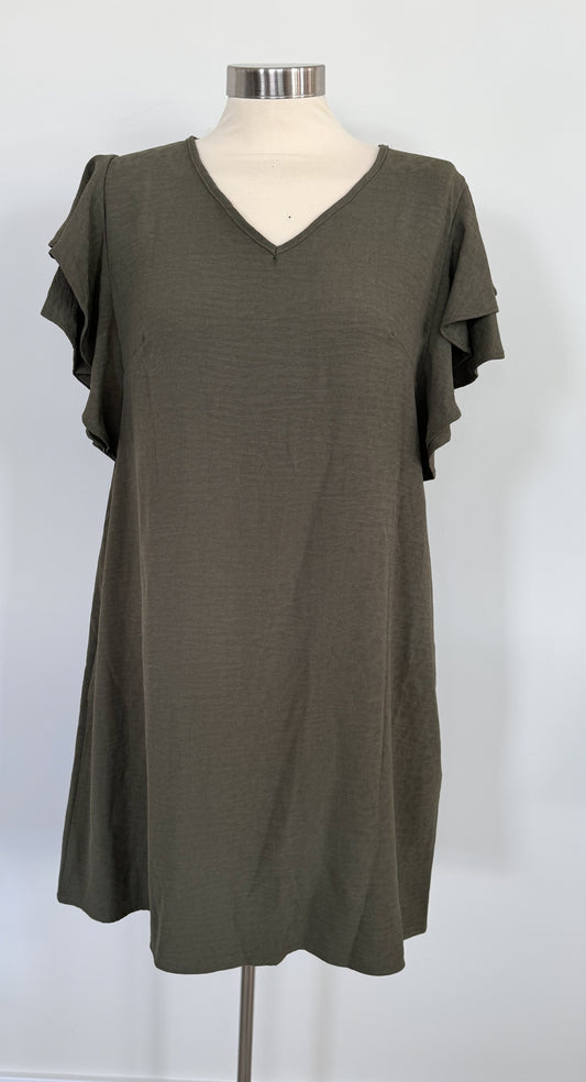 Army Green Ruffle Sleeve Dress