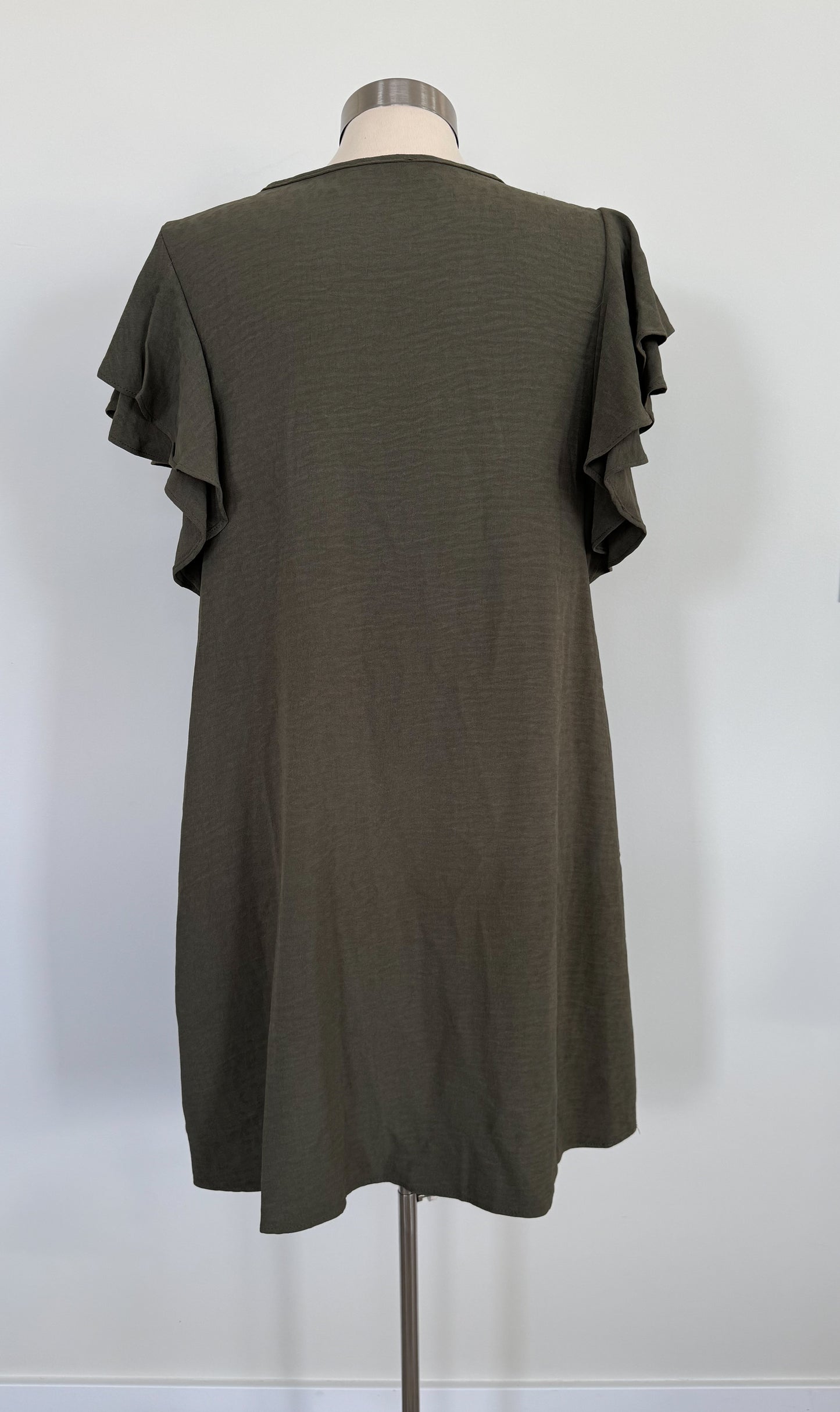 Army Green Ruffle Sleeve Dress
