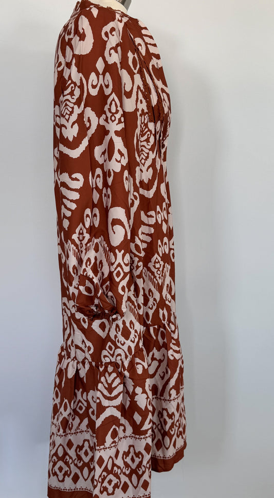 Burnt Orange Cream Design Dress