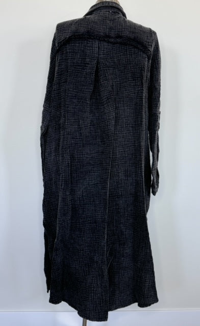 Acid Wash Black Gauze Button Dress