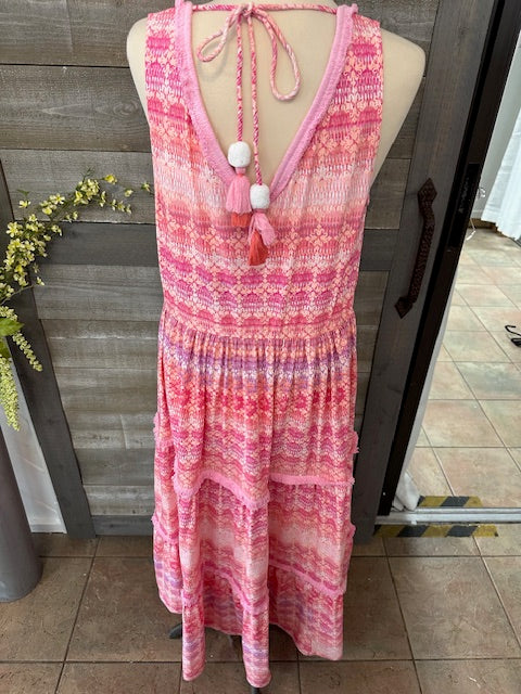 Pink Geometric Tassel Dress