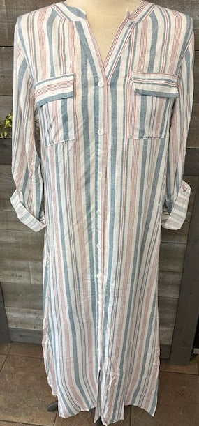 Striped Pocket Button Down Dress
