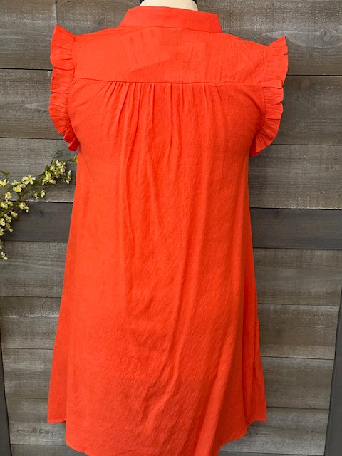 Orange Button Down Flutter Sleeve Dress