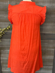 Orange Button Down Flutter Sleeve Dress